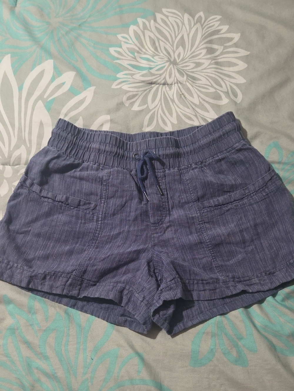 Athleta Shorts Womens 8 Blue Cabo Linen Textured 4" Cool Comfort Casual Light